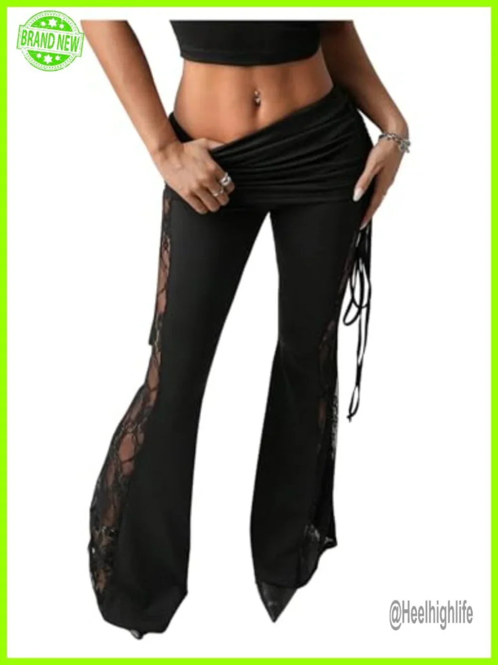 Women's Lace Flare Leggings Bell Bottoms High Stretch Party Pants